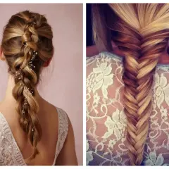 Dos peinados de boda: trenza con perlas y trenza de espiga.