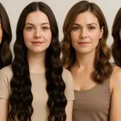 Cuatro mujeres lucen cabello largo con ondas creadas con plancha.