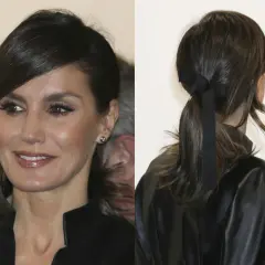 Peinado recogido juvenil con coleta baja y lazo negro. Un estilo fácil y elegante para cualquier ocasión.