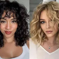 Dos mujeres con peinados pelo rizado media melena. Una con pelo oscuro y flequillo, la otra con pelo rubio ondulado.