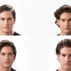 Hombre con pelo liso a rizado en cuatro estilos diferentes.