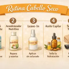 Rutina para cabello seco: champú, acondicionador, leave-in, aceite y secado suave. Una guía para mejorar la forma de pelo.