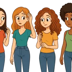 Cuatro chicas con diferentes tipos de cabello: liso, ondulado, rizado y afro. ¿Cómo saber qué tipo de pelo tengo? Test.