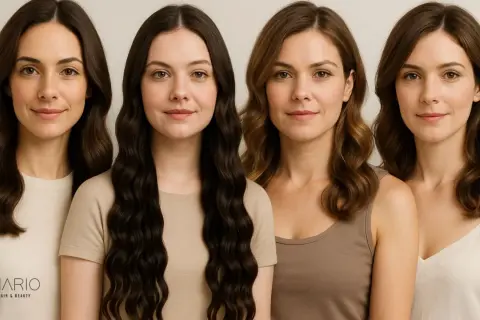 Cuatro mujeres lucen cabello largo con ondas creadas con plancha.