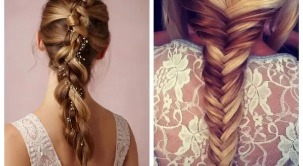 Dos peinados de boda: trenza con perlas y trenza de espiga.