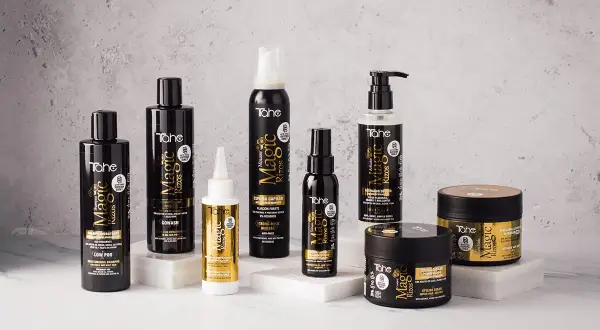 Colección de productos Tahe Magic Rizos, ideal para el método curly. Incluye champú, cowash, espuma, sérum, activador y mascarilla.