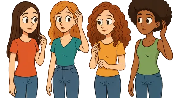 Cuatro chicas con diferentes tipos de cabello: liso, ondulado, rizado y afro. ¿Cómo saber qué tipo de pelo tengo? Test.