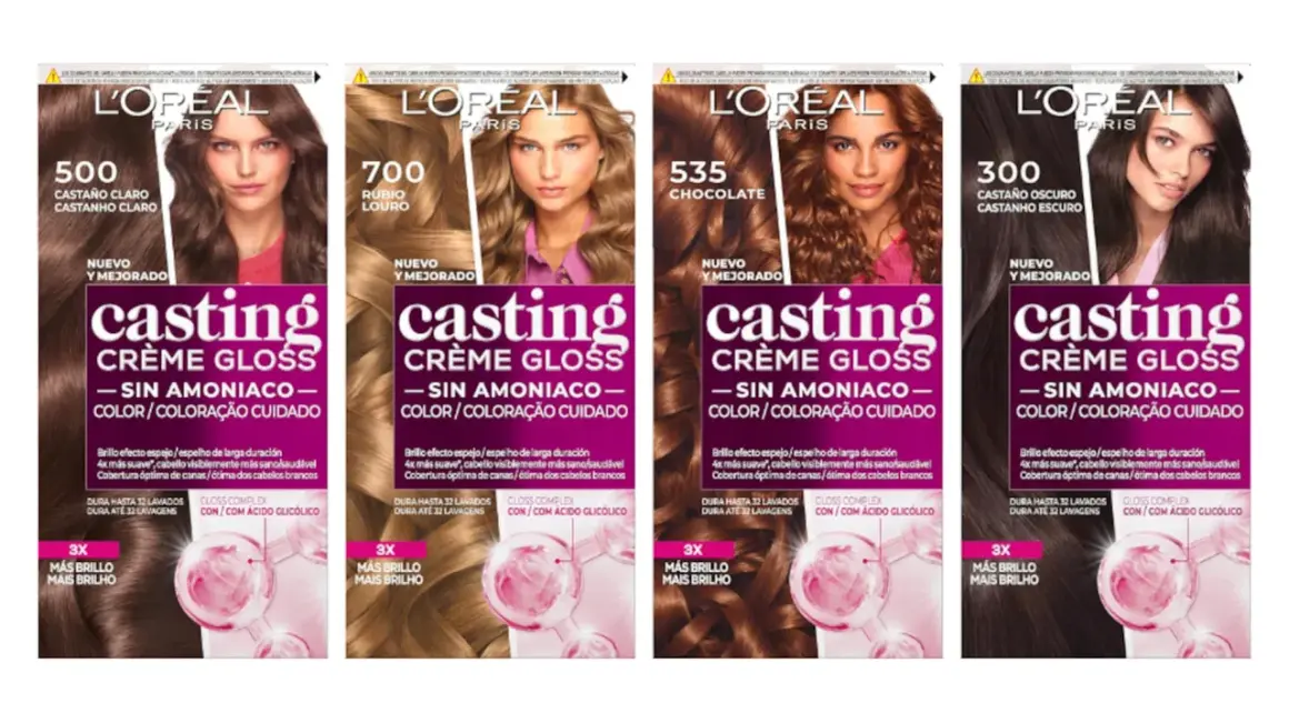 Cuatro tonos de L'Oréal Casting Crème Gloss, para un baño de color sin amoniaco.