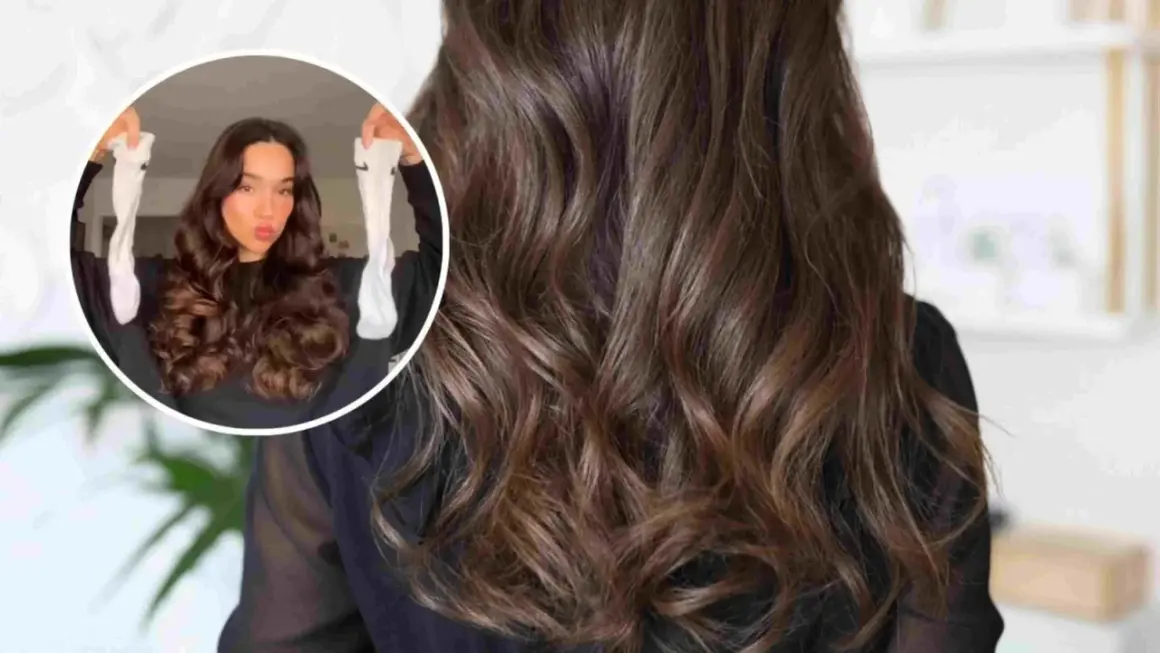 Demostración de como hacerse ondas en el pelo sin plancha, usando calcetines para crear rizos naturales y voluminosos.