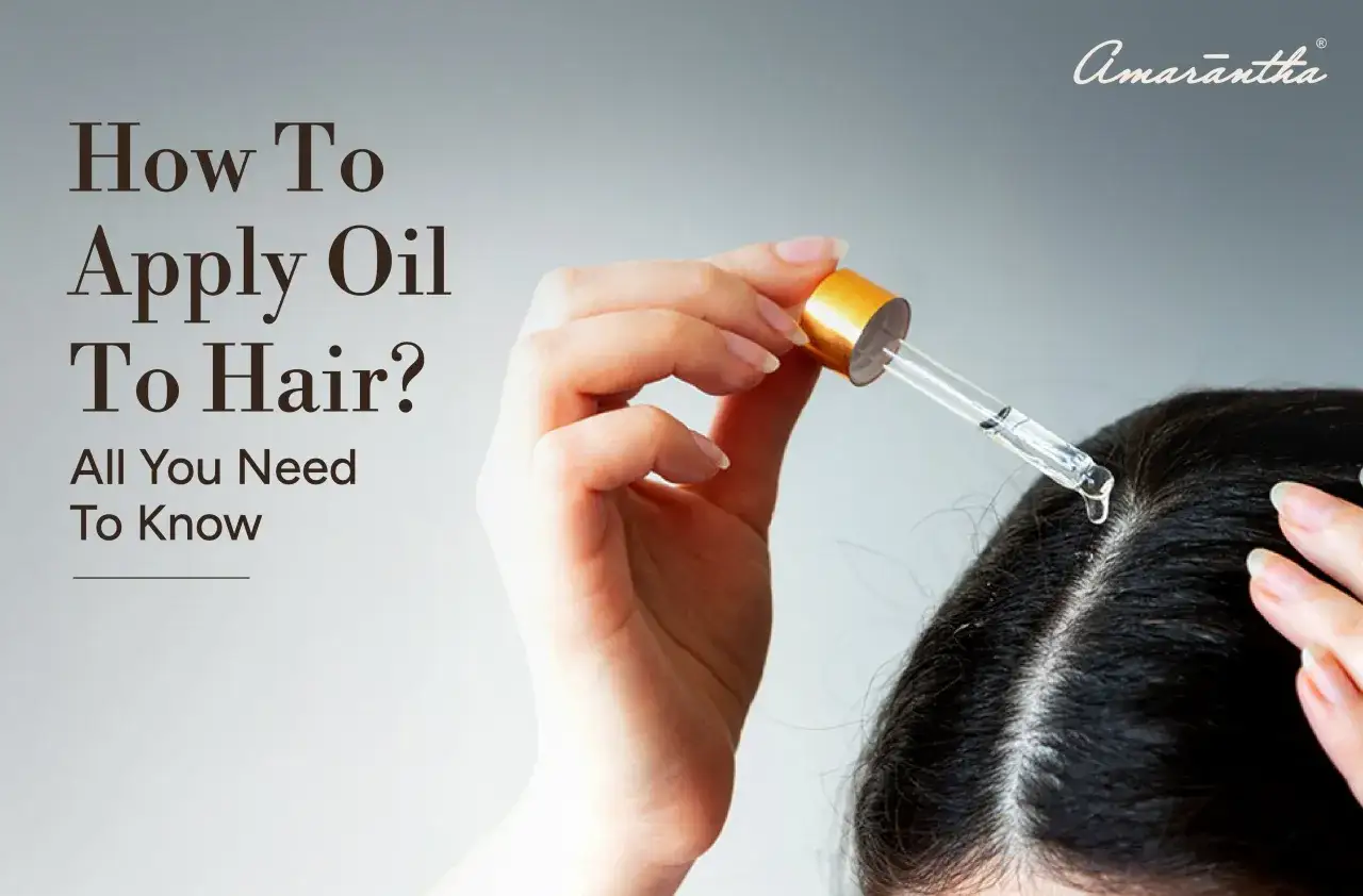 Una mano aplica aceite para recuperar el cabello en el cuero cabelludo. Texto: 