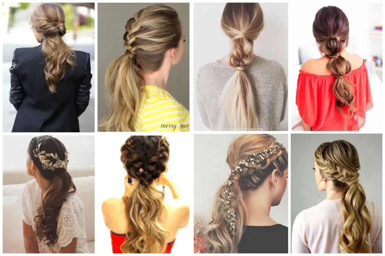 Ocho recogidos coleta alta boda: trenzas, moños y adornos florales.
