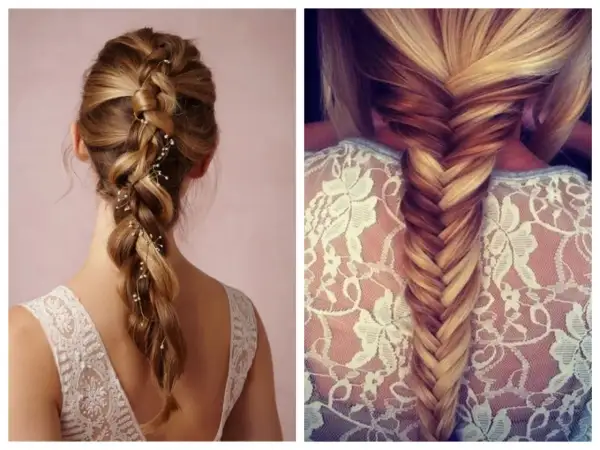 Dos peinados de boda: trenza con perlas y trenza de espiga.