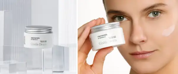 Crema Giséle Denis con niacinamida y vitamina C, ideal para día y noche. Piel radiante.